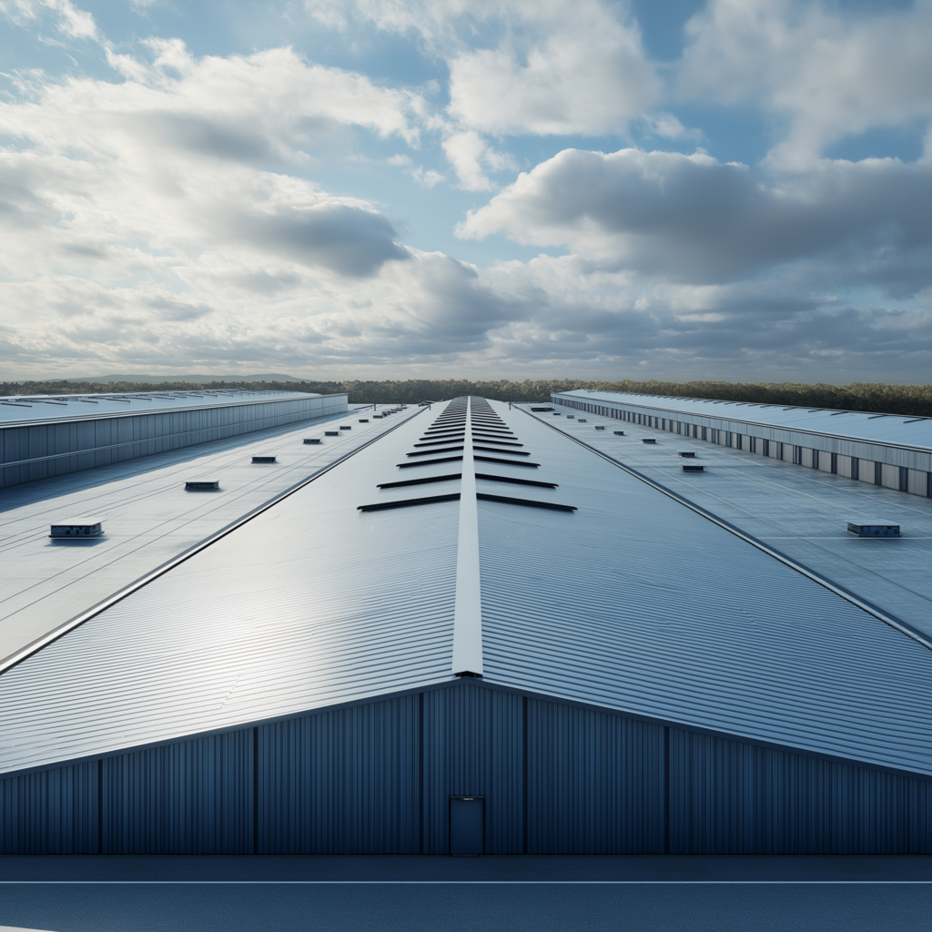 Aerial view of a commercial property with a finished roof.