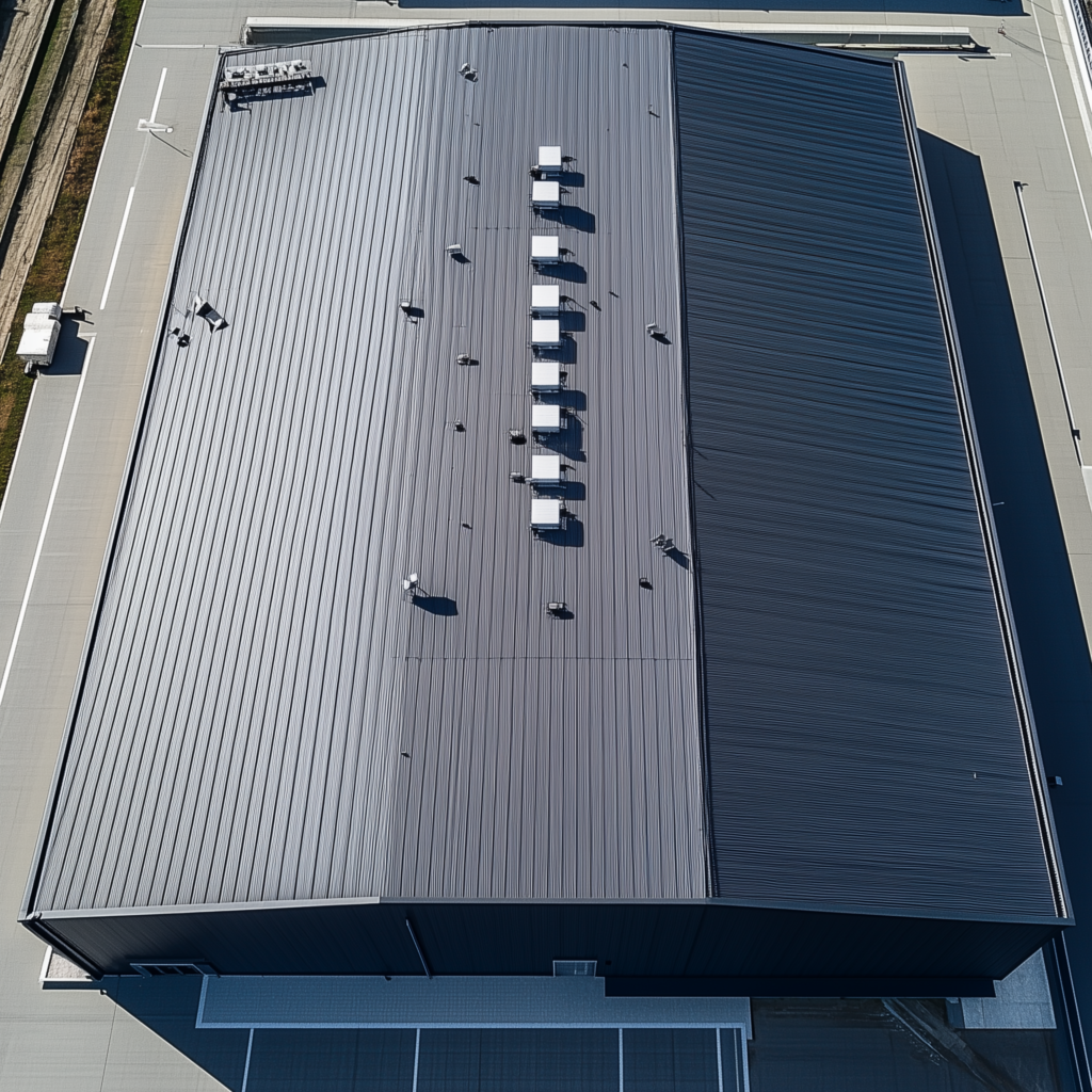 Completed roofing project on a commercial property in the city.